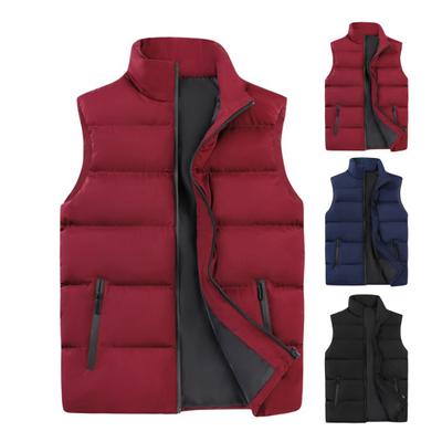 Men Winter Vest Full Zipper Closure Casual Men Thicken Waistcoat Solid Color Stand Color Zipper Pockets Male Down Cotton Coat Thermal Sleeveless