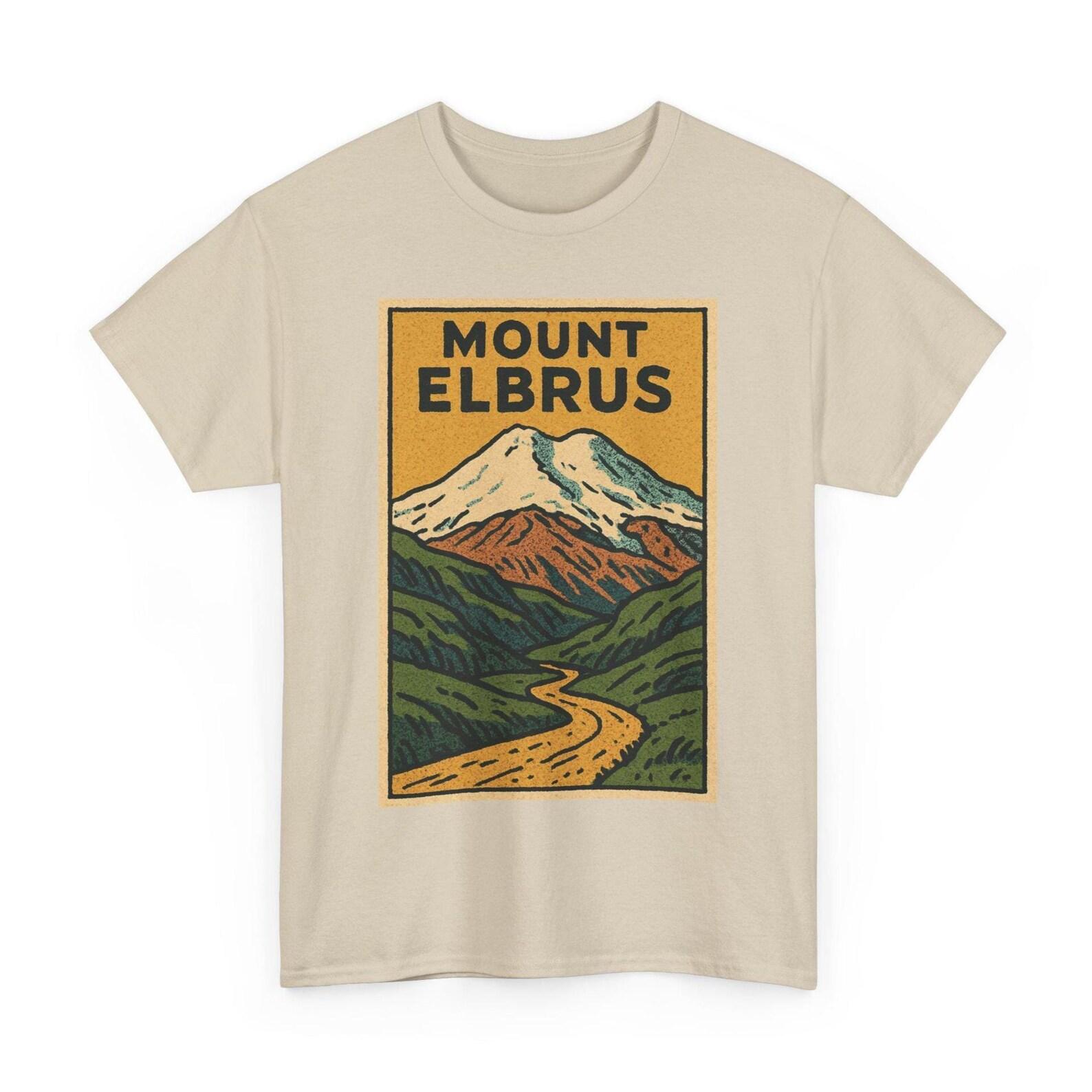 Mount Elbrus T-Shirt: Retro Comic Caucasus Peak Climbing Tee L
