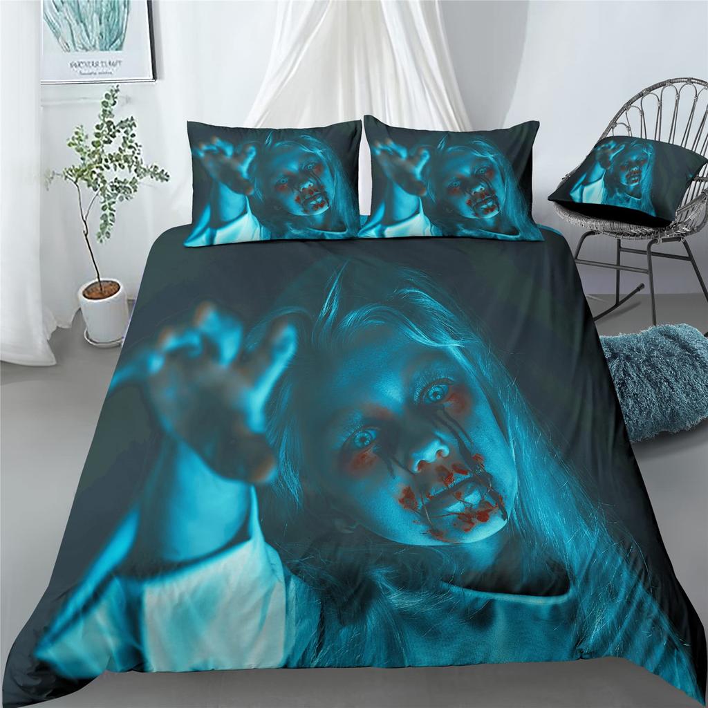 Scary Horror Movie Duvet Cover Set Dark Terror Killer Bloody Bedding Set Horrible Halloween Quilt Cover Single/Double/King Size