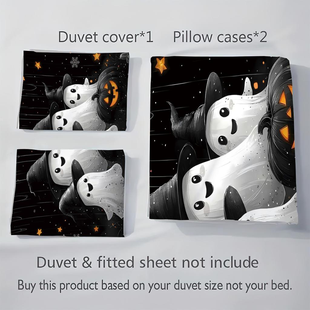 3-piece Halloween themed pumpkin ghost castle pattern 1 quill cover+2 pillowcases coreless soft and comfortable bedding set