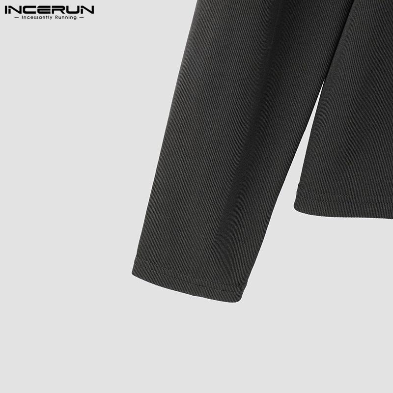 INCERUN Men V Neck Long Sleeve Buttons Rib Casual Fitted Tops T-shirts Undershirts