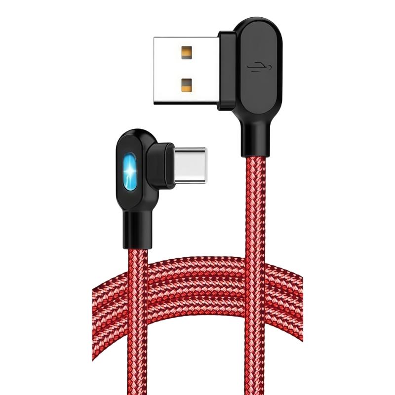 Double Angled USB C Charging Cable Fast Speed Data Sync Reinforced Braided Cord For Phones And Tablets