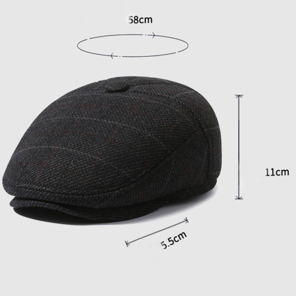 HT4980 Mens Berets Vintage Plaid Beret Hat Thick Warm Autumn Winter Hats for Men Dad Grandfather Flat Cap Male Earflap Beret Cap