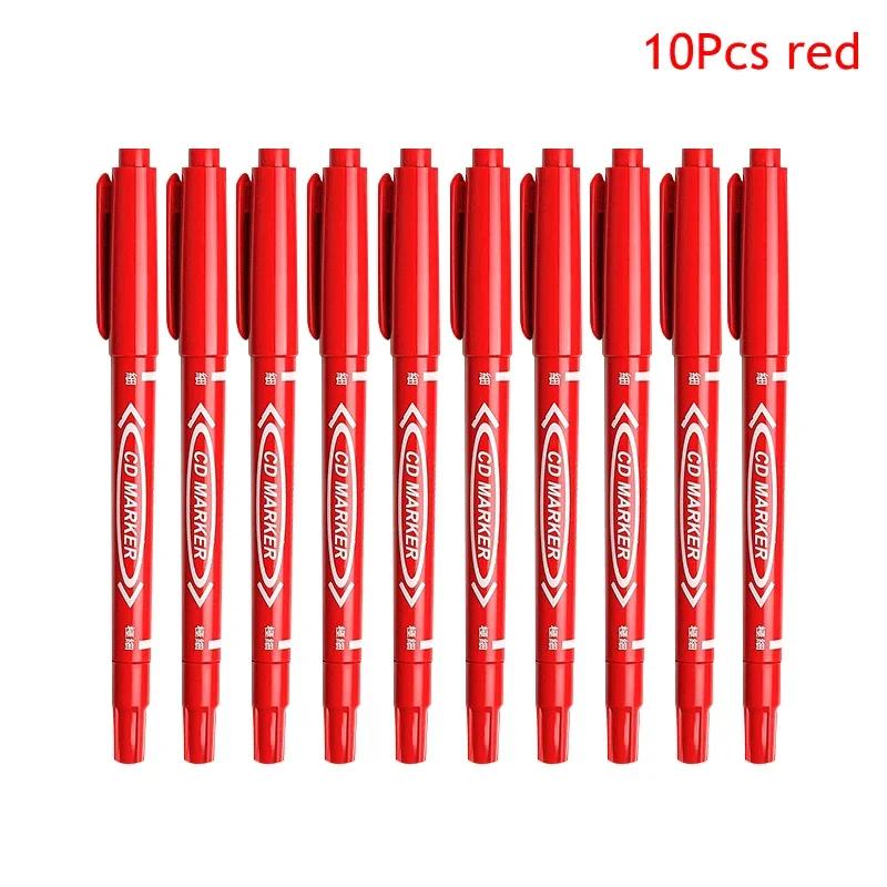 10 Stück/Set Doppelspitz-Kunstmarker-Stift | Schwarze & Blaue Permanente Farbe Tinte | für Kunststoff/Holz/Stein/Metall/Glas