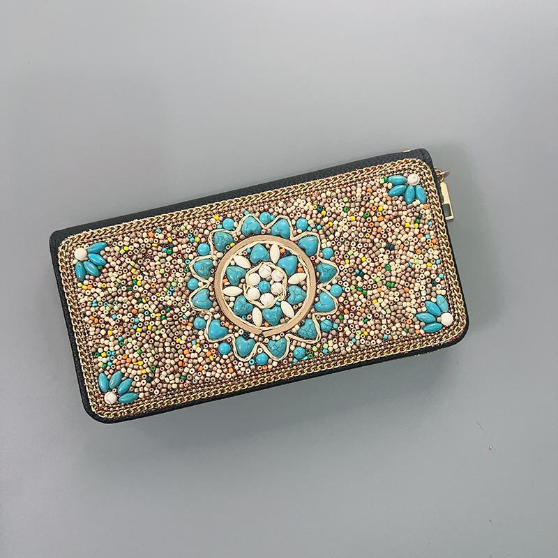 

Ethnic Vintage Handmade Beaded Square Clutch Bag - Zipper Multi-compartment Evening Wallet and Shoulder Bag New Listing