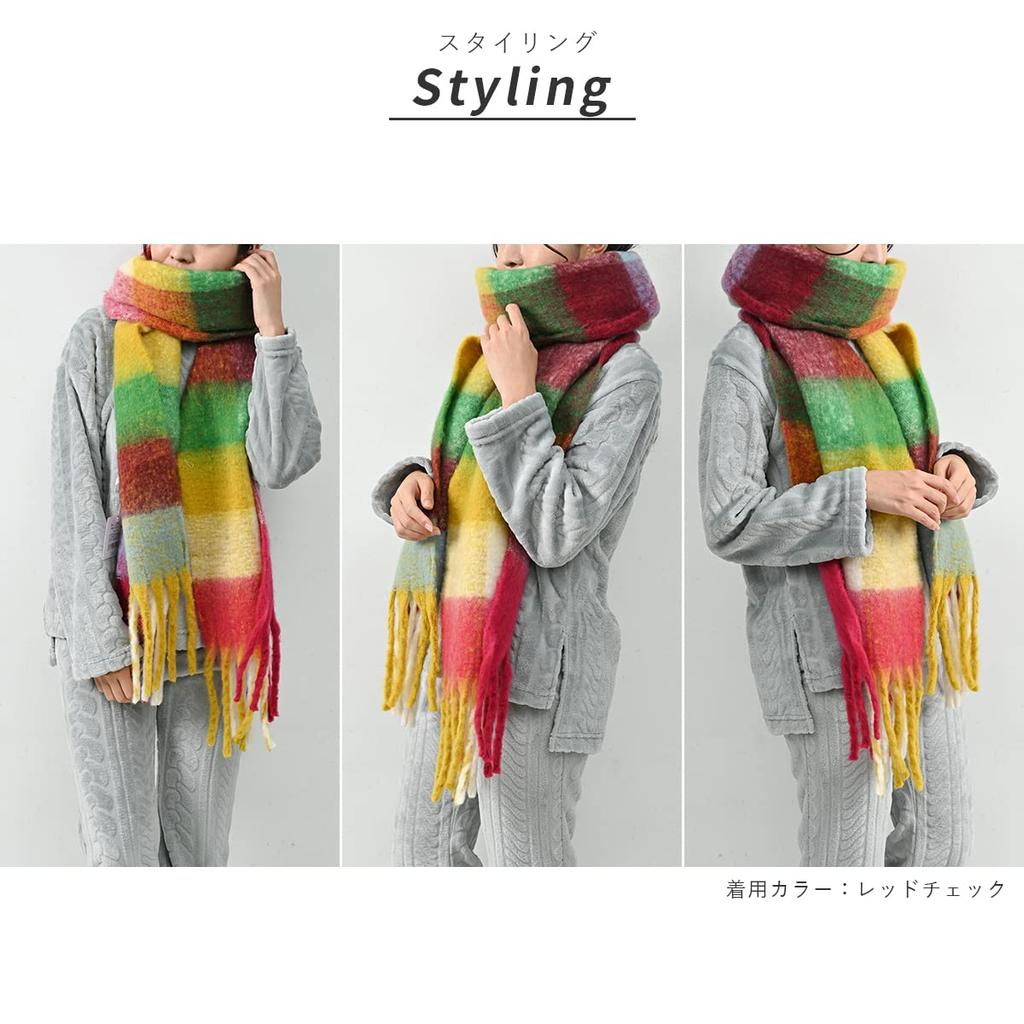 Aunii Fluffy Scarf for Winter and Large Stole for Solid Colors with Check Thick Thick Korean Christmas Gift for or 8253 Women's Autumn, Warmth,