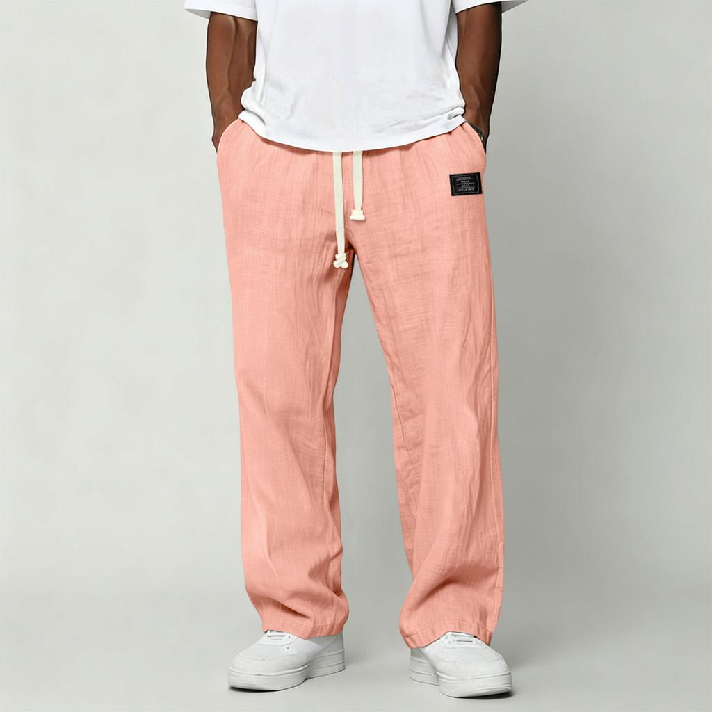 Men's Casual Cotton Linen Pants | Elastic Drawstring Waist Loose Fit Lightweight Summer Pants For Beach & Home Wear