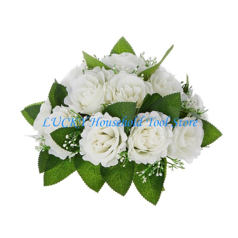 

J0MC Artificial Rose Flower Ball Arrangement Flower Bouquets Artificial Flower Ball білий