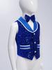 Unisex Kids Metallic Sequins Dance Vest Sparkling Buttons Irregular Hem Waistcoat Bowtie Party Costume