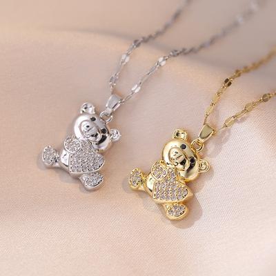 Nette Bär Anhänger Halskette für Frauen 2023 Neue Mode Gold Farbe Edelstahl Kette Schmuck Hochzeit Party Zubehör