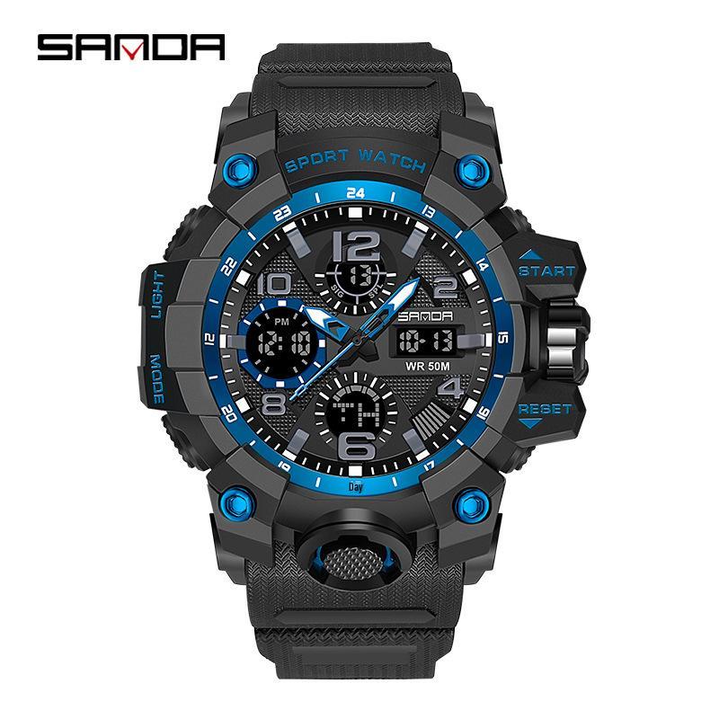 SANDA Women's Trendy LED Dual Display Waterproof Watch with Hourly Chime