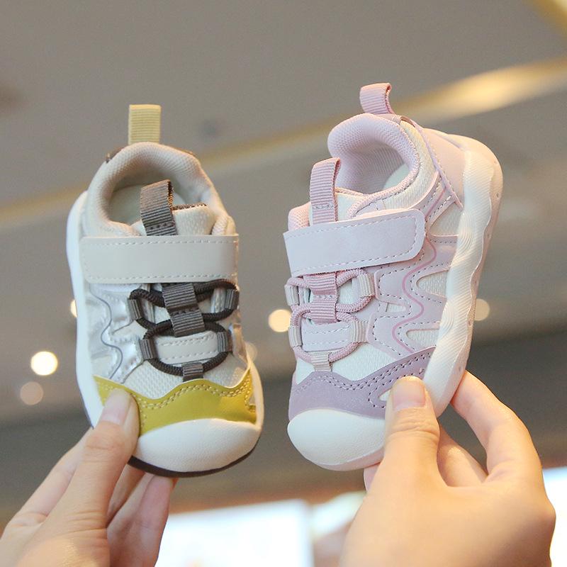 Breathable Anti-Slip Soft Sole Baby Walking Shoes - Boys & Girls Color Block Magic Tape
