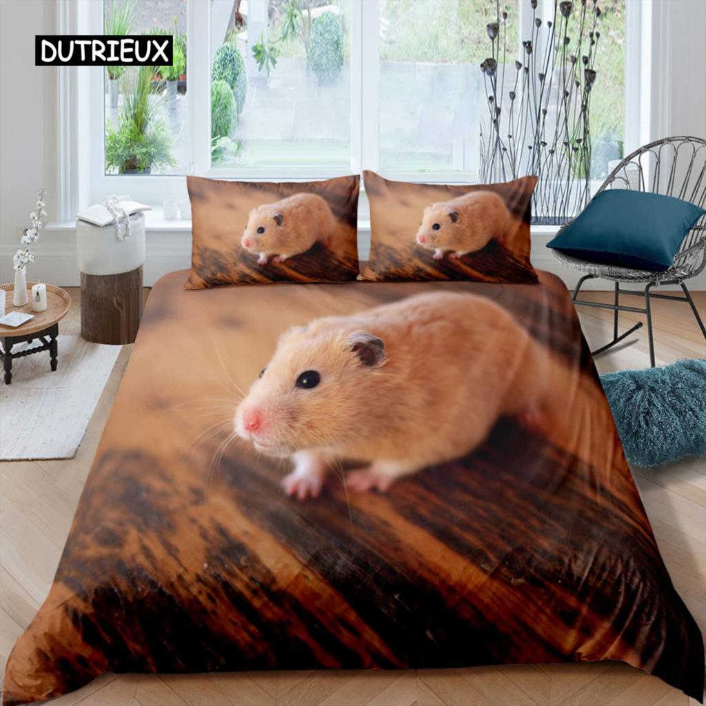 3D-Hamster-Bettbezug, King-Queen-Size, schönes Meerschweinchen-Bettwäscheset für Kinder, Teenager, Erwachsene, Familie, Haustier, 2/3-teilig, Bettbezug