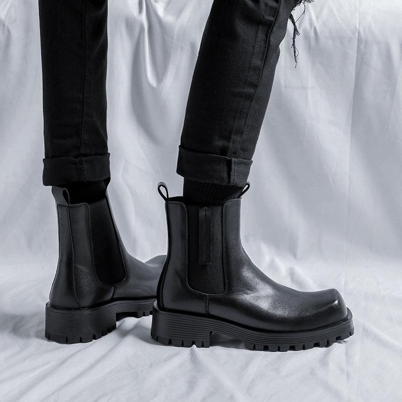 Martin boots mid-top British style youth hairstylist high-top leather boots thick-soled square head zipper Chelsea boots