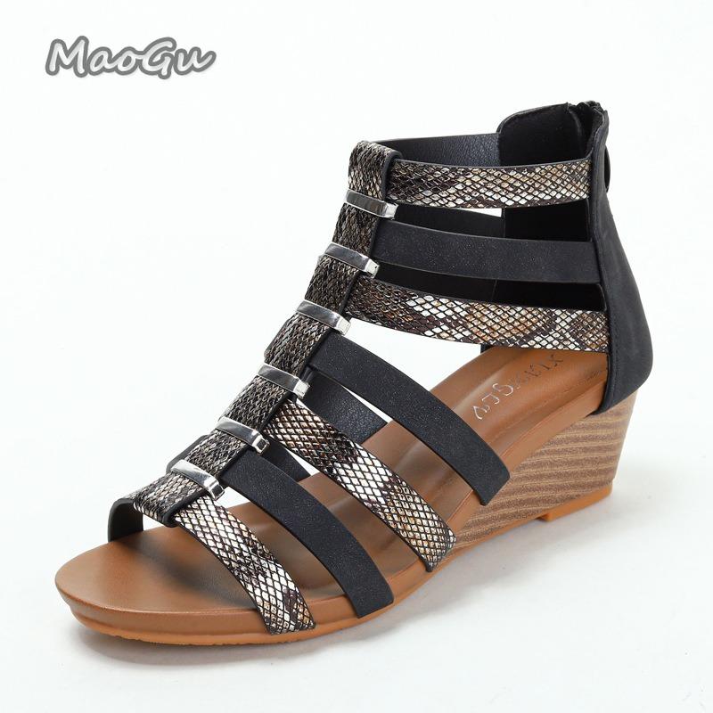 

Bohemian Women Sandals Summer Wedges Ladies Open Toe Sandals Anti-slip Breathable Leather Casual Female Platform Shoes Sandalias 36 чорний