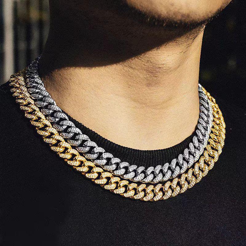 Men's Hip Hop Cuban Chain Necklace with Rhinestone Inlay