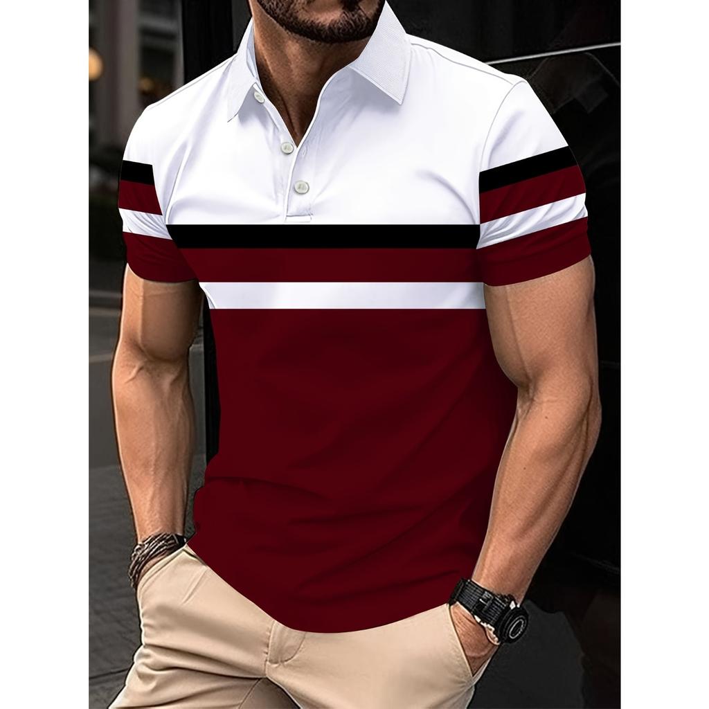 summer new men's POLO shirt features a casual fashionable comfortable breathable 3D striped pattern print