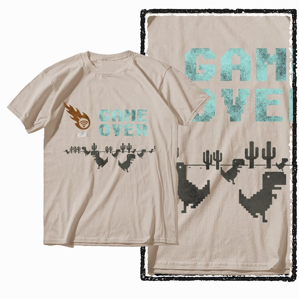 G79 Beige Cotton Streetwear Dino Dinosaur Graphic Men T-shirt |  Big Size Cool Vintage O-neck Men's Tee Tshirt