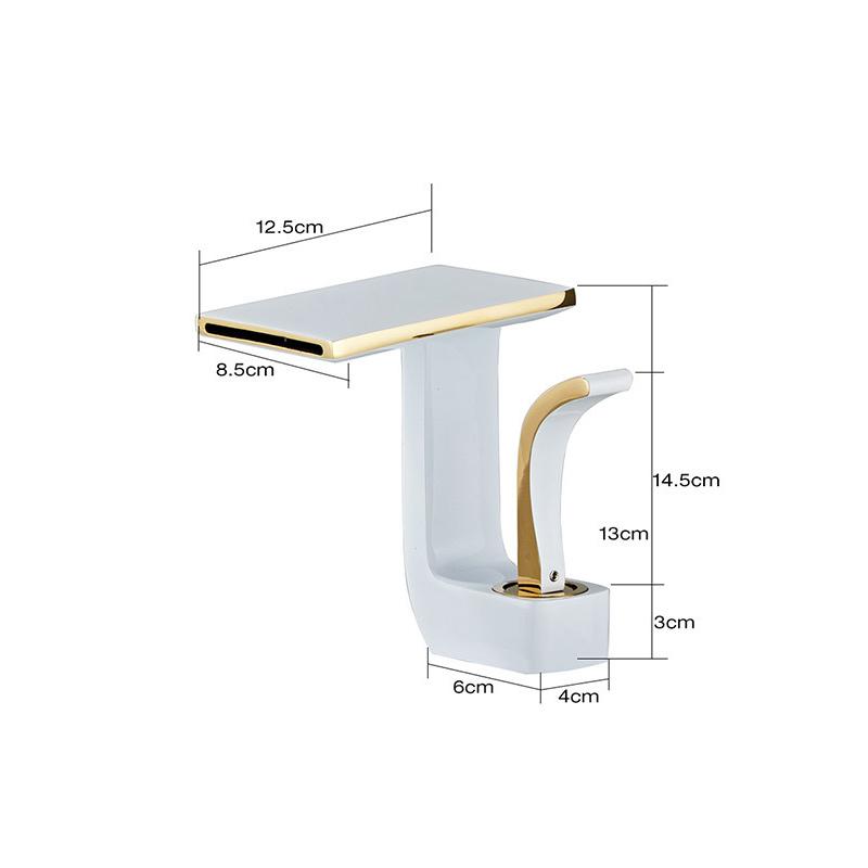 White Gold Waterfall Basin Faucet Brass Deck Mounted Bathroom Washbasin Faucet Creative Single Hole Hot and Cold Wash Basin Tap