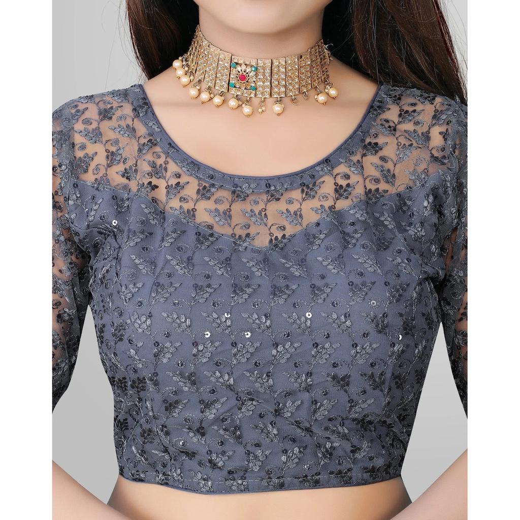 Blusa de Boda Pakistaní Cuello Redondo Choli Étnico para Mujer India Mangas Medias