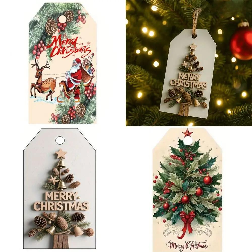48Pcs Vintage with Rope Christmas Gift Tags Santa Claus Elk Christmas Hanging Label Paper Christmas DIY Cards Party Decoration