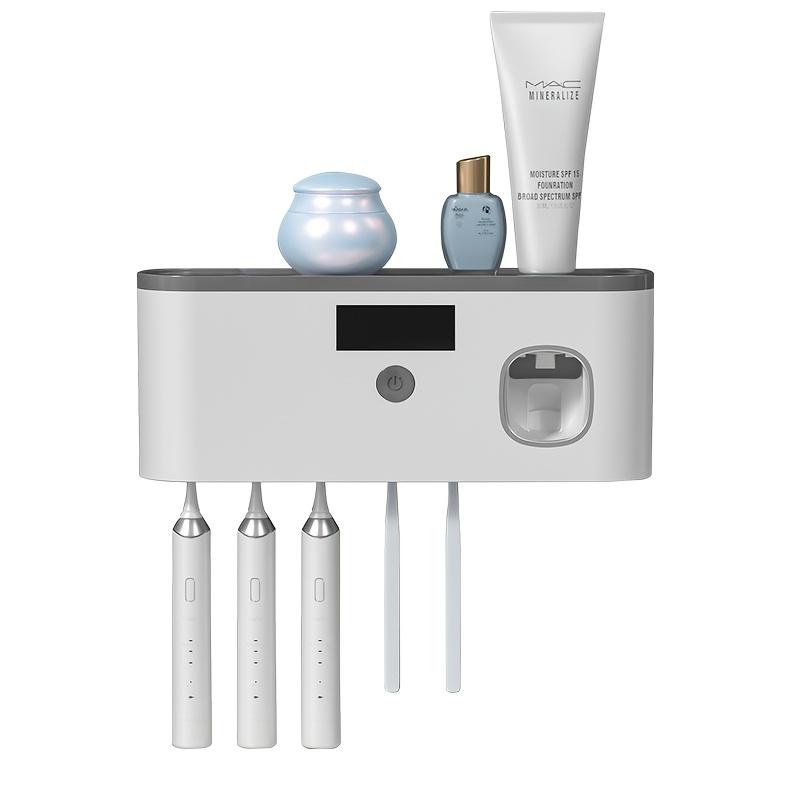 Smart Toothbrush Sterilizer with Automatic Toothpaste Dispenser - Wall Mount, 5-Slot Storage, Durable Plastic, USB Rechargeable Battery