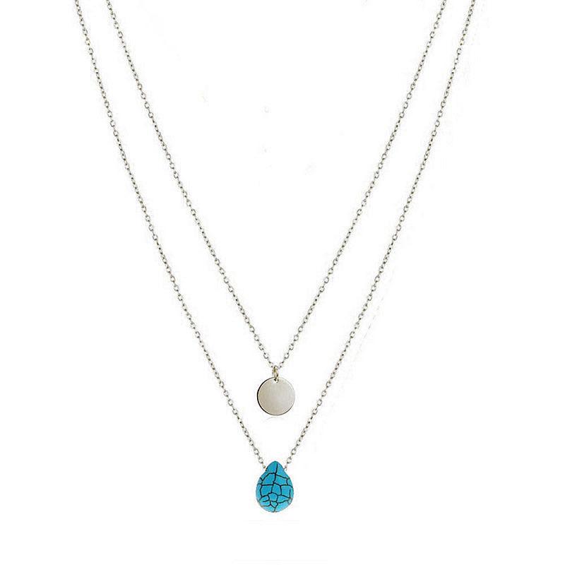 Accessories, Vintage Minimalist Women's Accessories, Double-layered Geometric Teardrop Turquoise Sequined Necklace