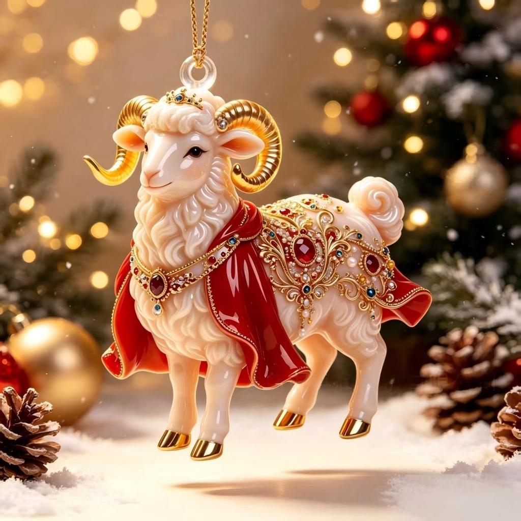 1 Stück Acryl Chinesisches Tierkreiszeichen Ziege Hängender Schmuck Glücksbringend Rot Gold Für Frühlingsfest Heimdekoration