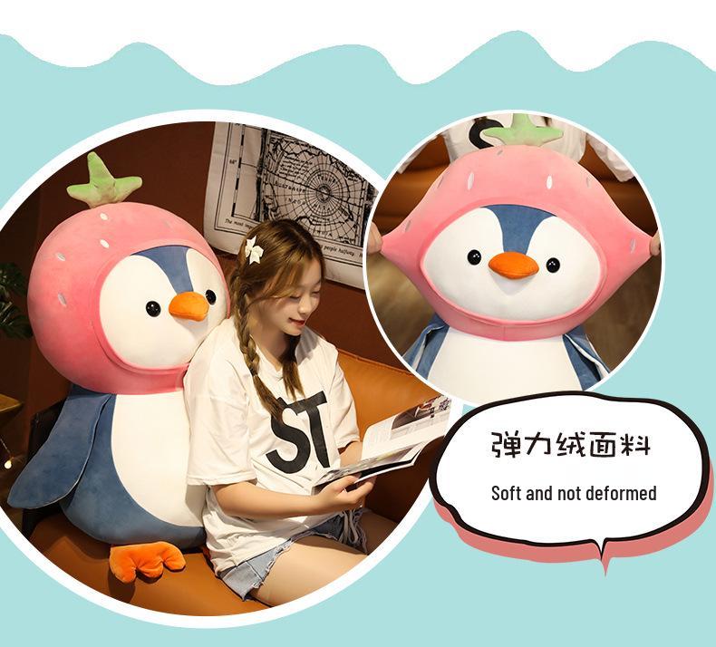 Large Fruit Penguin Pillow: Cute Antarctic Plush Toy for Bed, Huggable Sleeping Doll, Birthday Gift for Girls