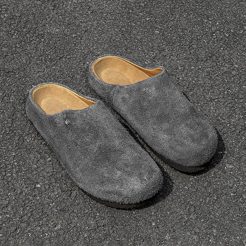 Vintage outerwear spring and summer new casual lazy one-pedal Boken shoes 45370 long hair gray, brown -Y