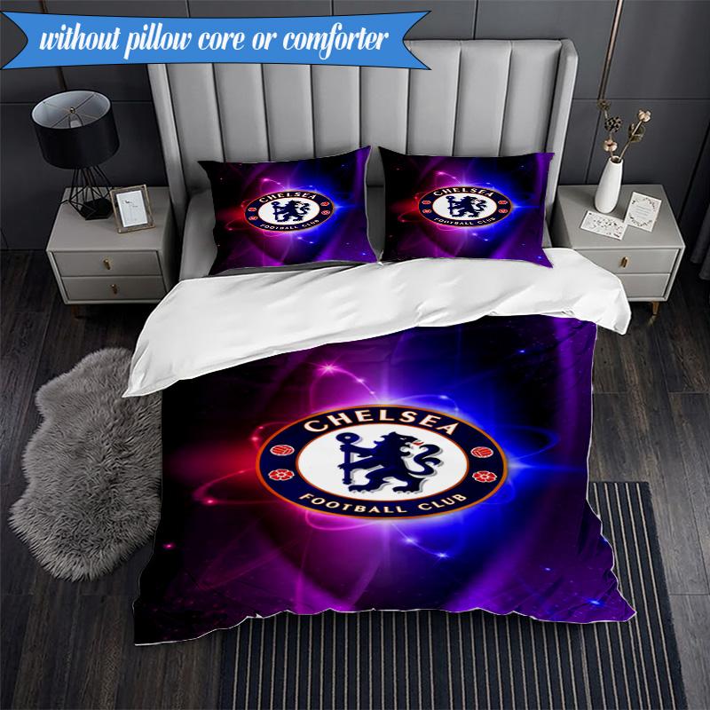 3PCS Chelsea Fc  Printed Soft Bedding Set,Including 1pc Duvet Cover And 2pcs Pillowcases Perfect for Bedroom, Dormitory, Fan Gift