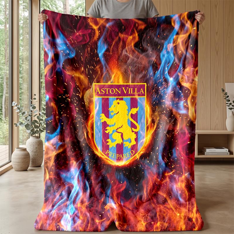 Aston Villa Football Print Flannel Blanket, Soft Warm Lightweight Throw Blanket for Sofa Bed Camping