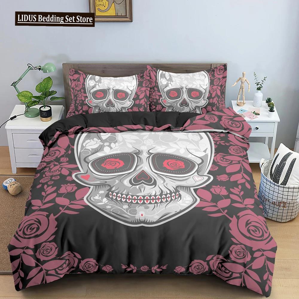 3D Skull Print Bedding Set Skeleton Down Duvet Cover Large Size Quilt 2/3 pcs Gemini Bedroom Decor
