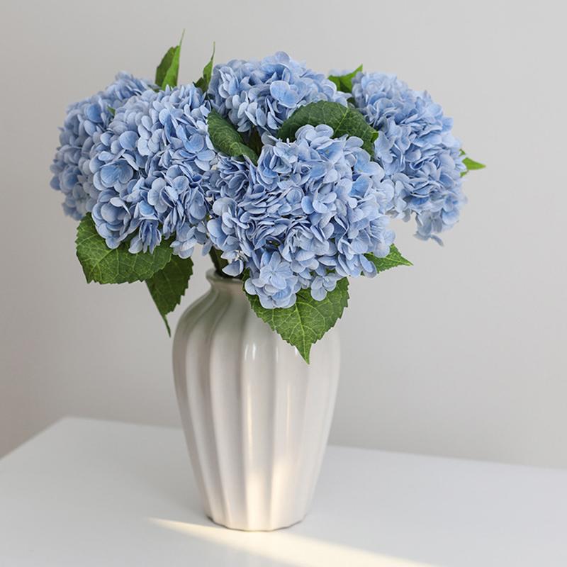 Blue Artificial Hydrangea Flowers Real Touch Green Artificial Hydrangea Branches Decoration Wedding Bouquet Flower Arrangement