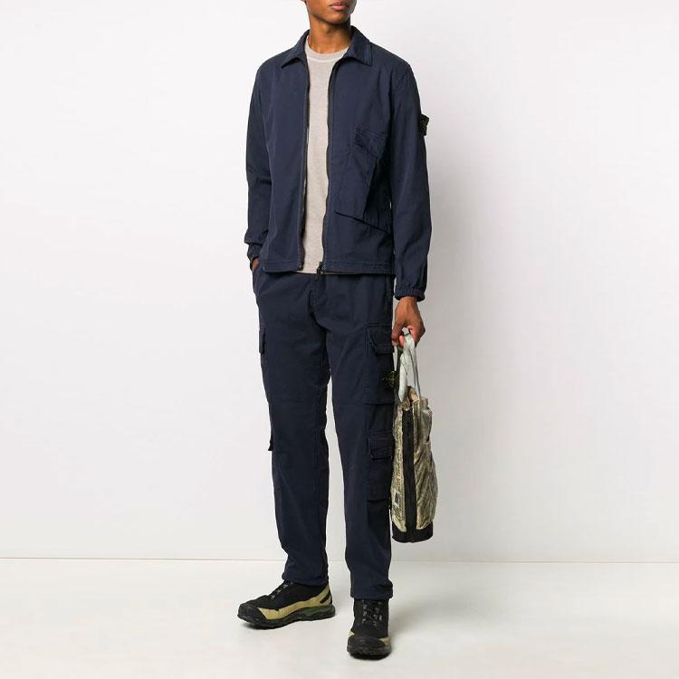 STONE ISLAND Solid Color Logo Patch Zip Jacket Men Jackets Dark-Blue 731510310-V0028