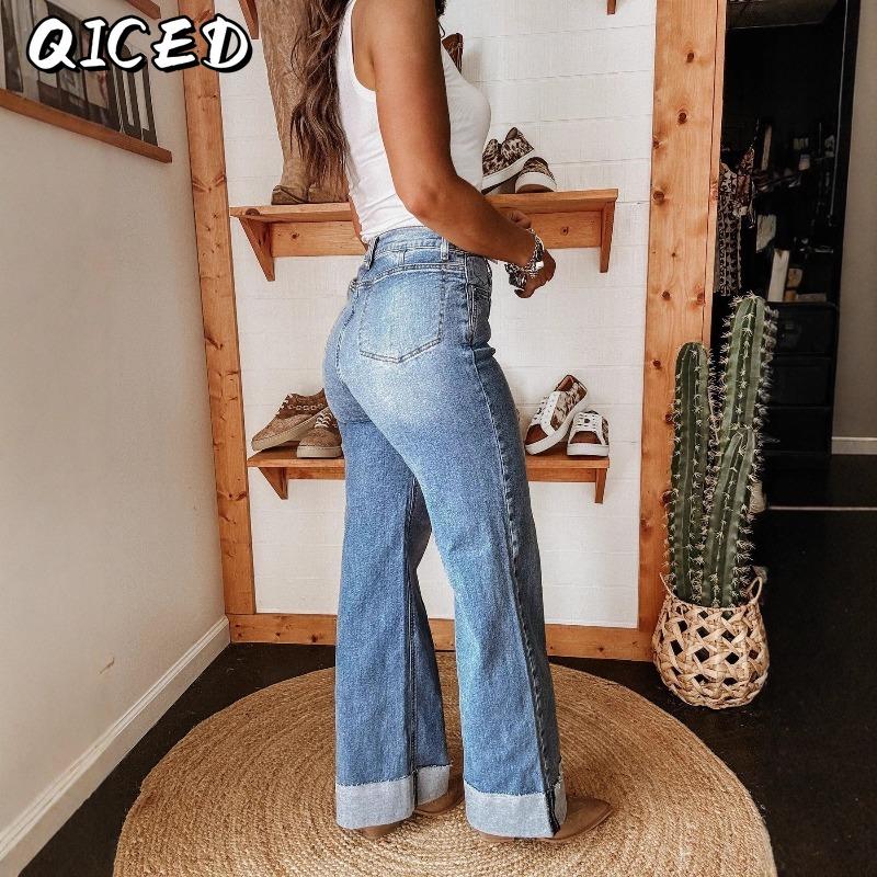 QICED Women's Fashion Casual Solid Color Print Pants & Capris