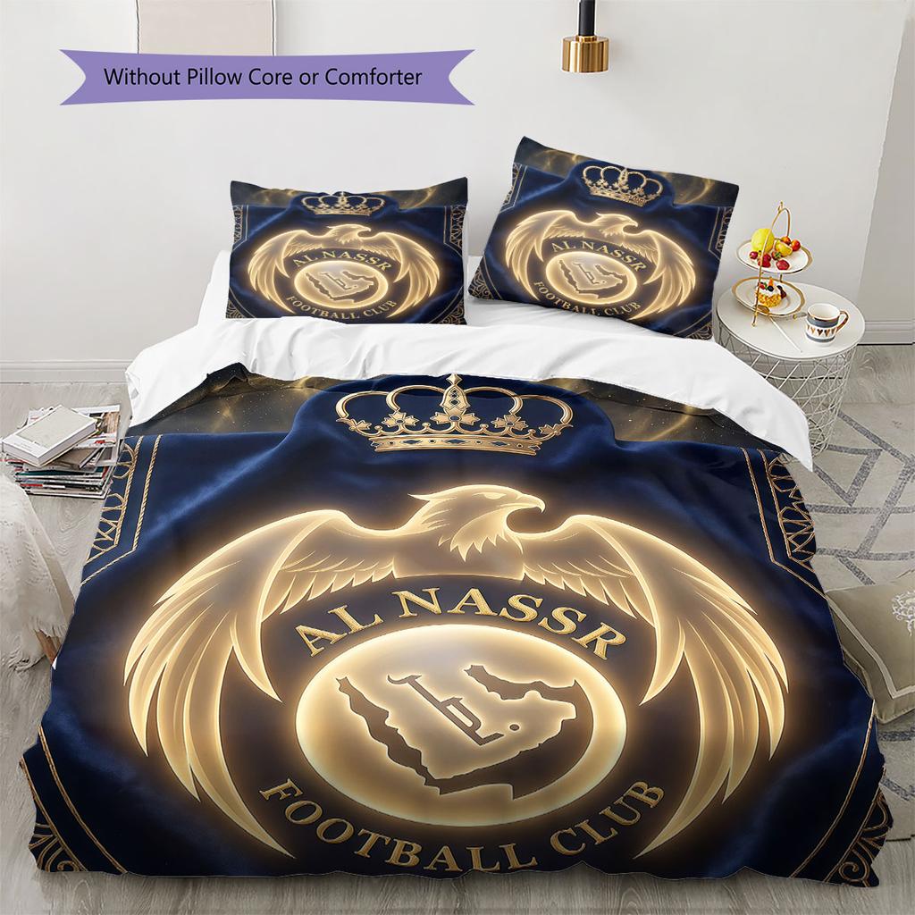 Biancheria da letto con motivo Al-Nassr FC, Set piumone Copripiumino Federa Regalo di Compleanno per la Casa(1 * copripiumino + 2 * federa, senza nucleo)
