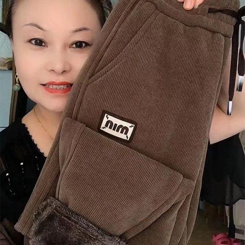 Damen Hochtaillierte Lammwoll-Plüsch-Sweathose - Warm, Figurbetont, Vielseitig und Verdickt Lässige Karottenhose für den Winter