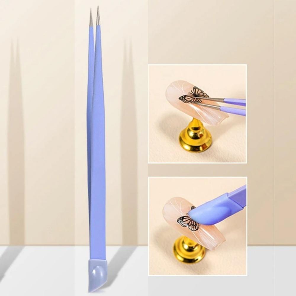 Double Headed Tweezers Manicure Multifunctional Tweezers Silicone Head Press Stick Sticker Nail Art Clip Picking Tweezer Tools