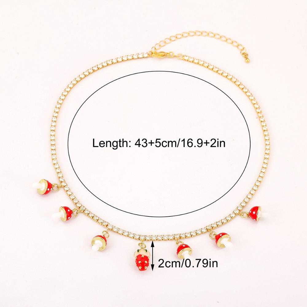 Mushroom Shape Strawberry Necklace Copper Zircon Sweet Necklace Simple Necklace  For Girl