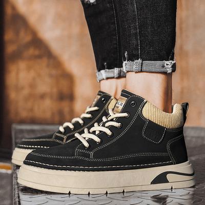 Trendy and Versatile Thick-soled Casual Sneakers Men's Winter Fce Lined  Boots Retro Workwear Oes Warm Cotton Yellow Comfortable