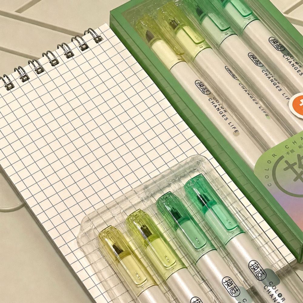 4pcs Soft Tip Highlighter Pen Refillable Note Taking Markers Durable Art Marker Pen  Students Gift