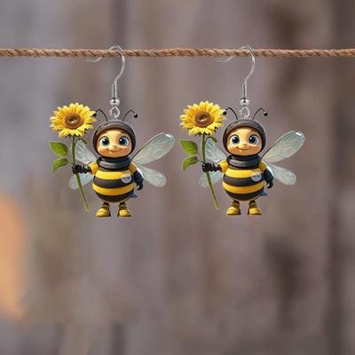 Sunflower & Bee Acrylic Animal Earrings