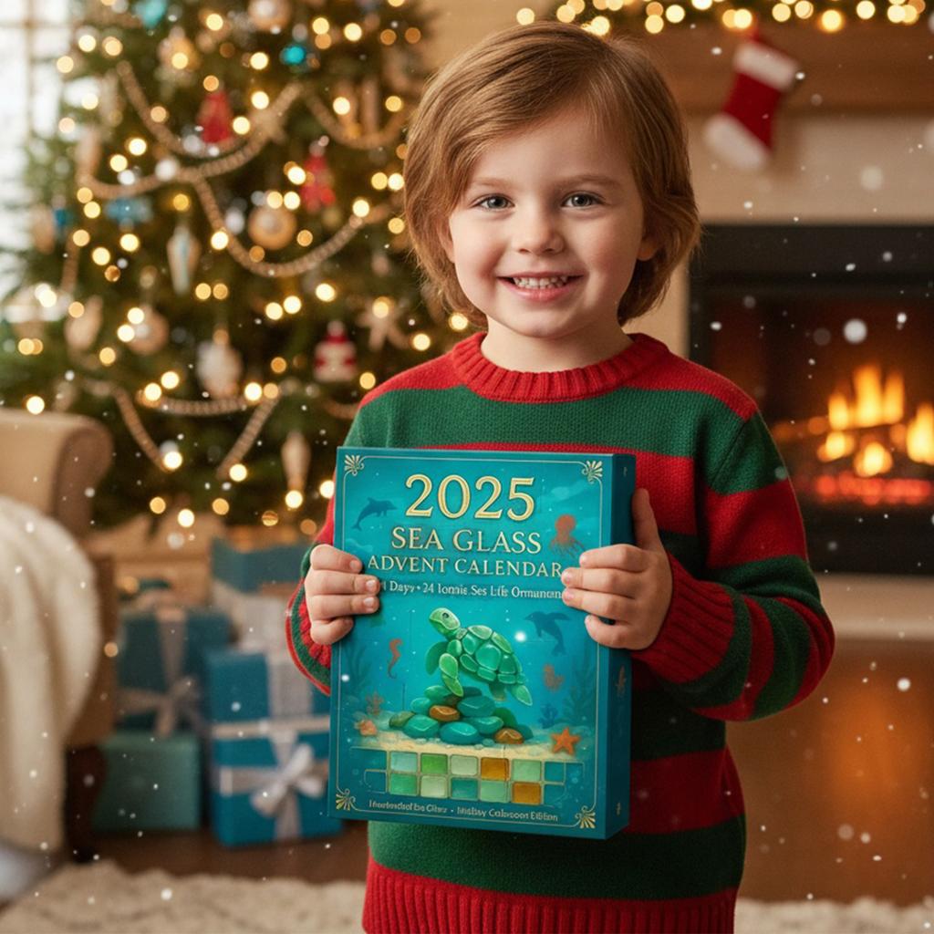 Marine Life Advent Calendar 2025 with 24 2D Flat Ocean Animals Decoration Xmas Countdown Calendar for Christmas Tree Ornaments