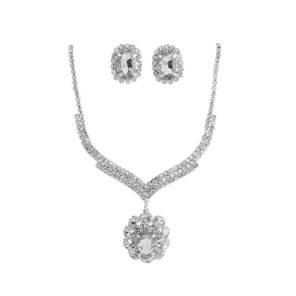Retro Claw Chain Bridal Necklace Set with Rhinestone Water Drop Earrings серебряный