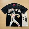 Godspeed retro printing foreign trade beauty tide high street men and women casual trend hip hop apricot old short sleeve T-shirt