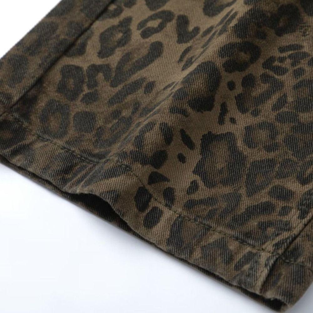 Wide Leg Leopard Print Jeans Straight Leg Cowboy Pants Soft Jeans Women Y2k Girls