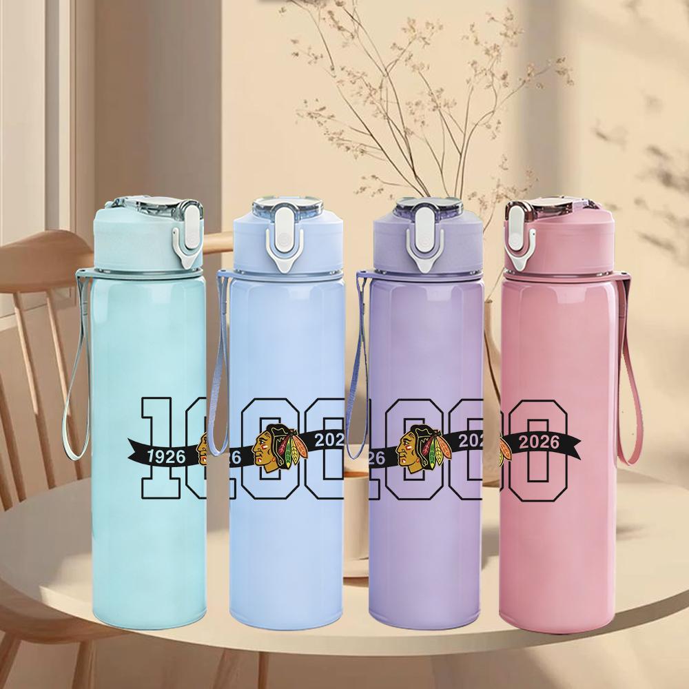 PC Number One Hundred Bold Text Print 750ml colorful plastic sports water bottle leakproof pop up lid with straw for outdoor work home use
