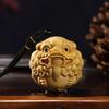 Boxwood Carved Lion Head Pixiu Handheld Massage Ball - Animal-Themed Gift for Elders