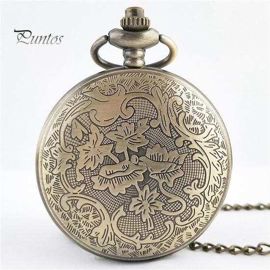 Vintage Unisex Hollow Gear Arabic Number Quartz Pocket Watch Pendant Necklace